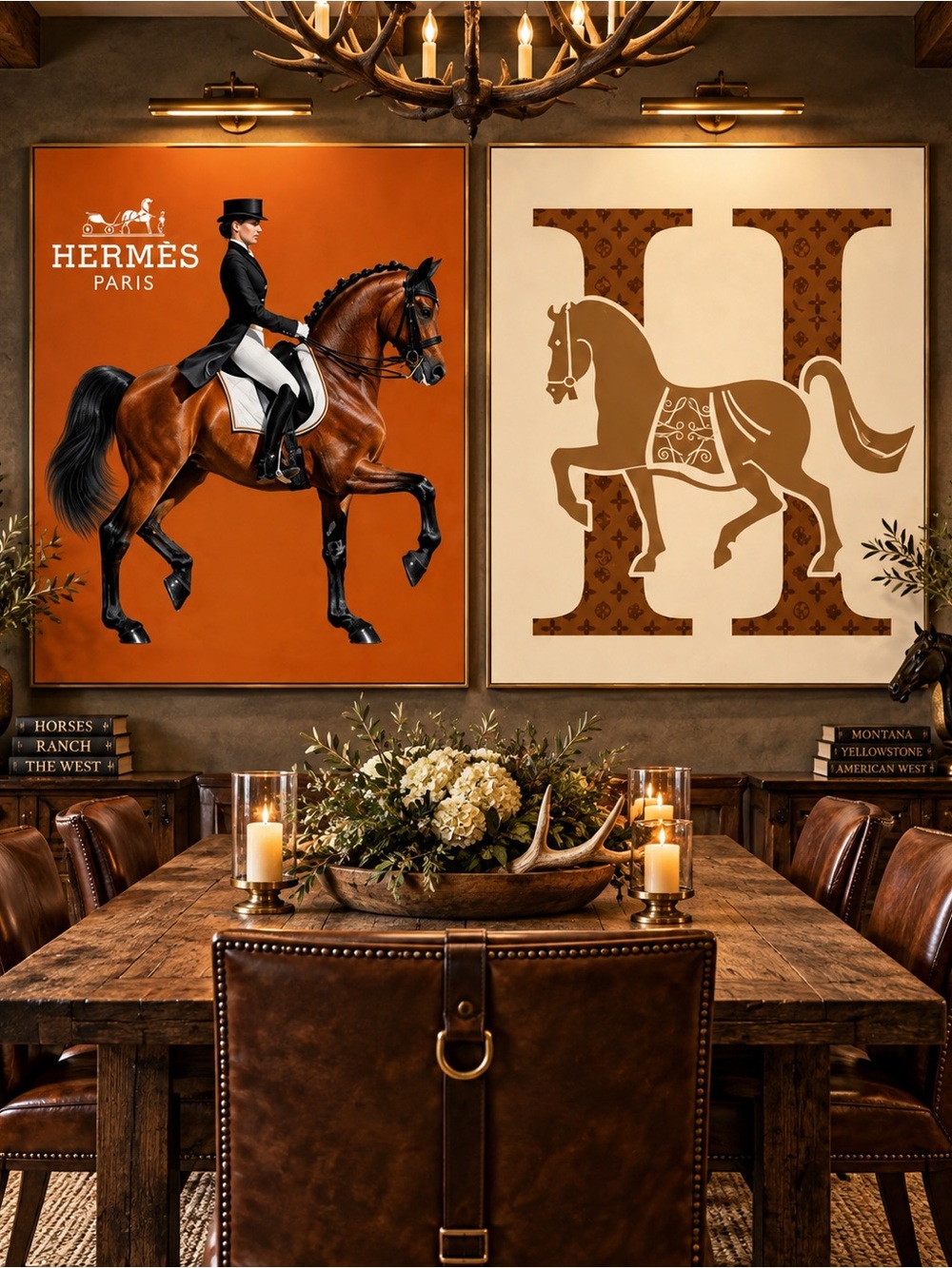 🐎 Hermès Inspired Equestrian Horse Wall Art | Set of 2 | English Country Prints
